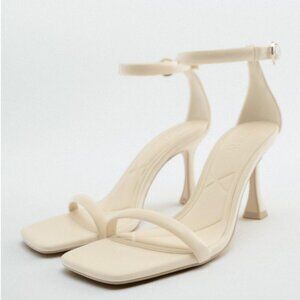 NWT ZARA LEATHER HIGH HEEL SANDALS ECRU WHITE ANKLE STRAP EU 42 US 11
